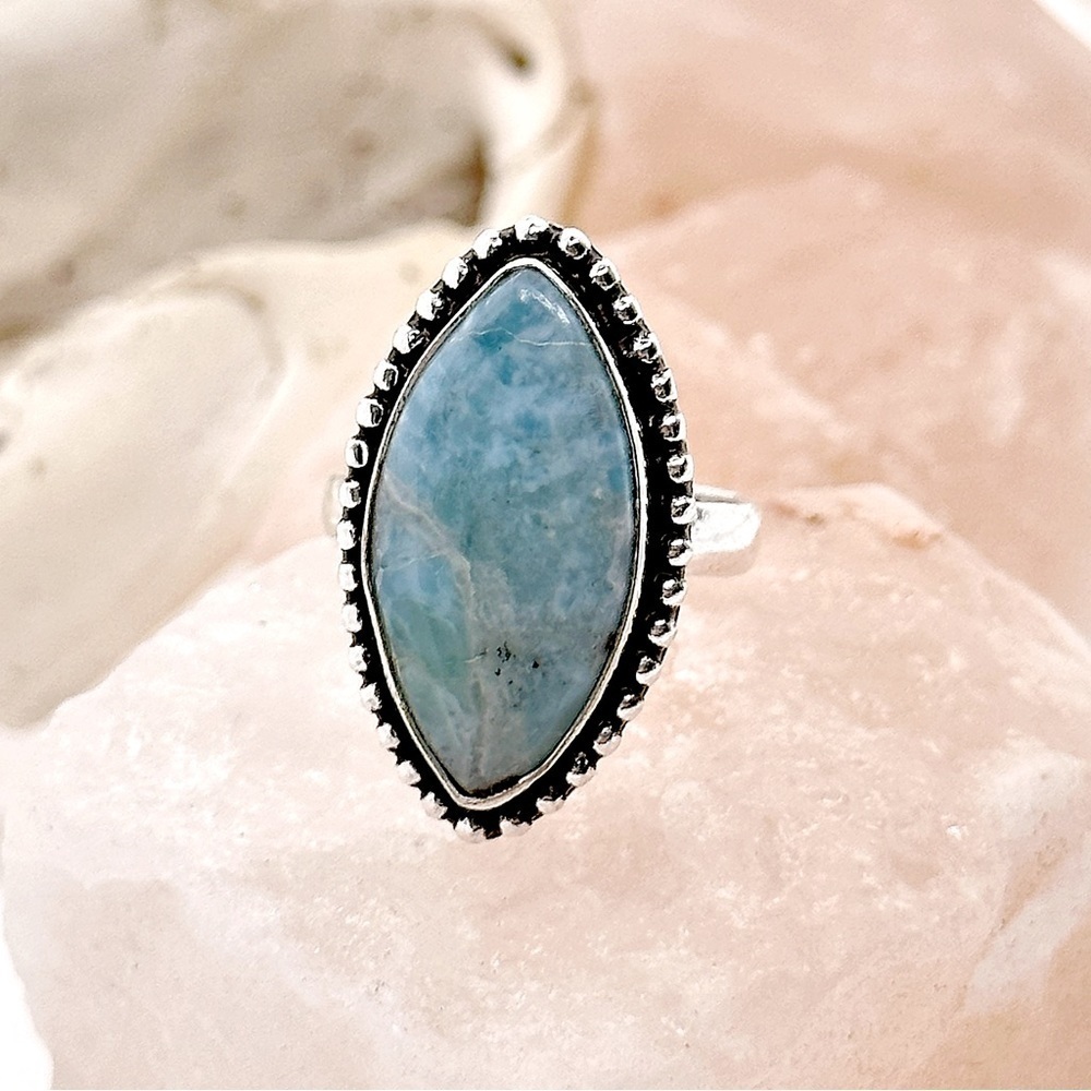 LARIMAR Natural Silver Gemstone Crystal Ring